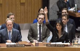 The United Nations assembly panel, with overwhelming support for the resolution: In favor, 128, Against 9, Abstention, 35. 