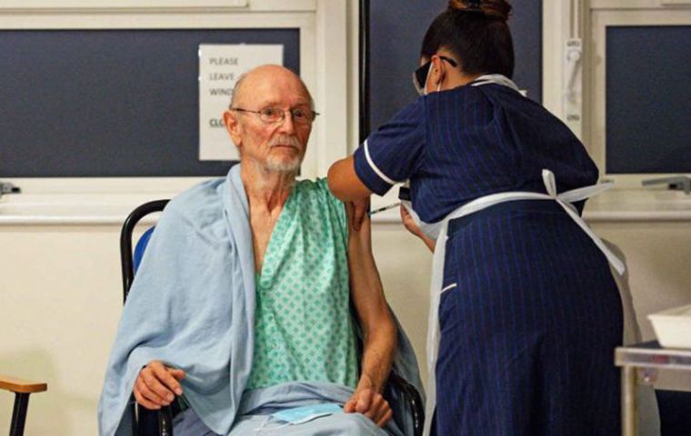Mr Shakespeare, who had lived in Brownshill Green, was an inpatient on the hospital's frailty ward at the time of his first jab, and said it had been “wonderful” (Pic AP)